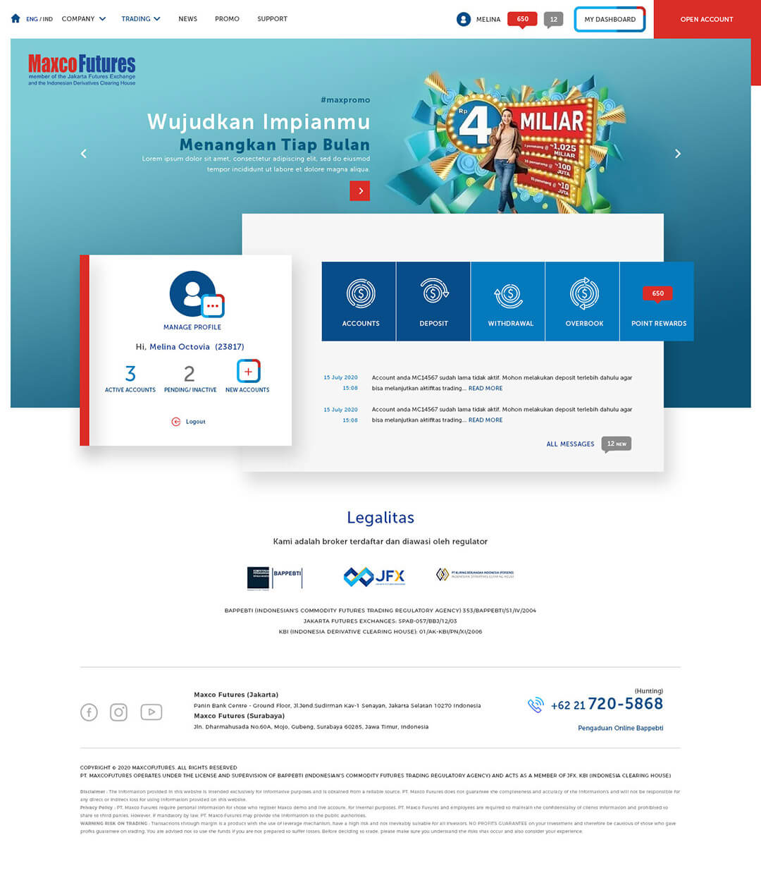 maxcofutures dashboard after login