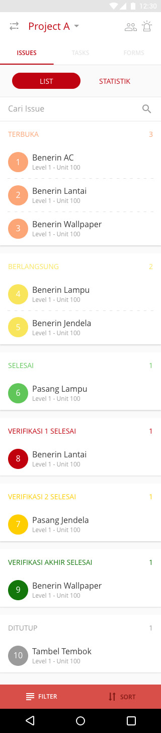 piqca pulau intan dashboard issues list sort
