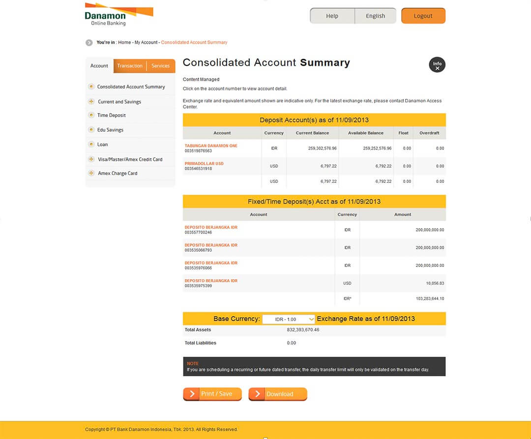 danamononline banking features